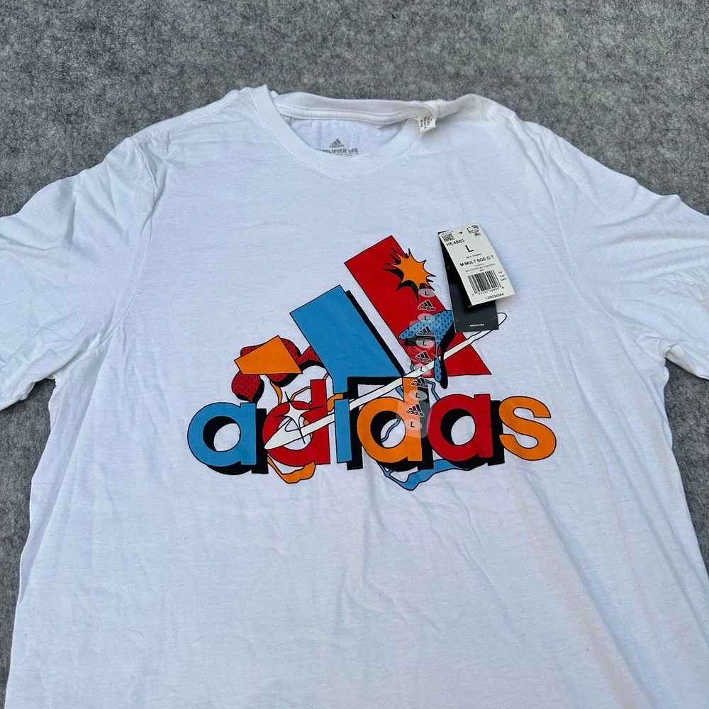 Adidas Mens Amplifier Tee White Multi Color Graphic Logo T-Shirt HE4885 L